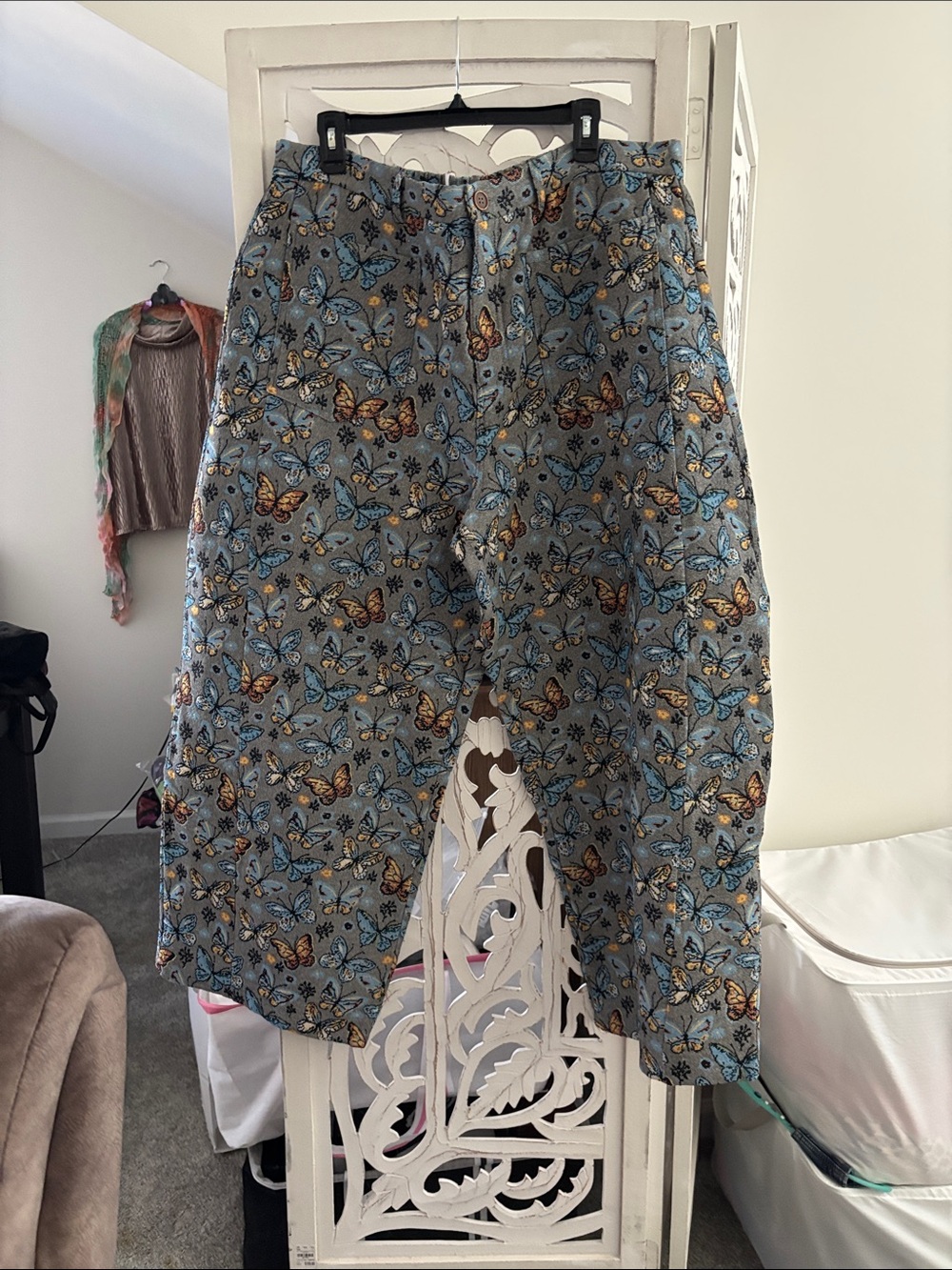 Womens Butterfly Print Barrel pants in Blue